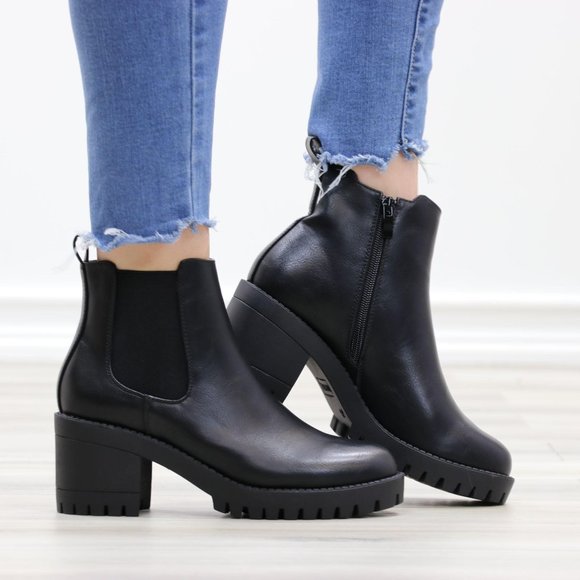 Shoes - Chunky Chelsea Lug Black Ankle Boots